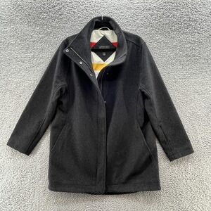 Pendleton Coat Womens Large Gray Wool Blend Zip Snap Collar Striped Lining